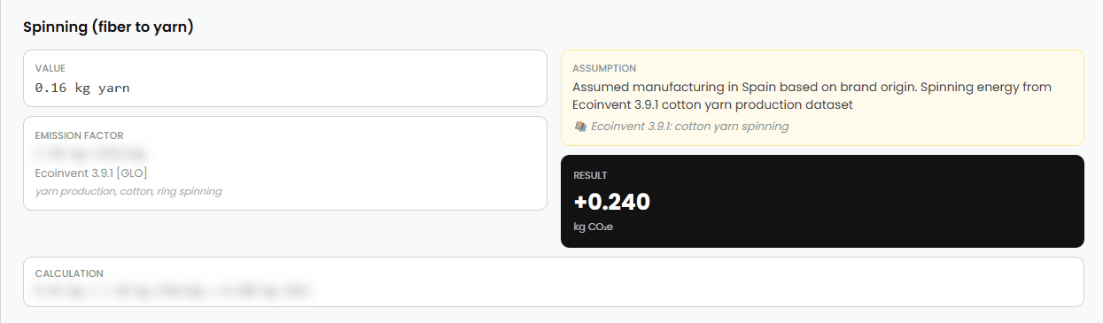 Emission factor breakdown with source traceability